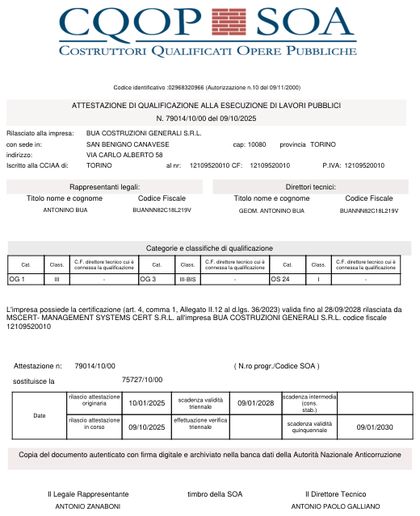 Anteprima attestazione SOA